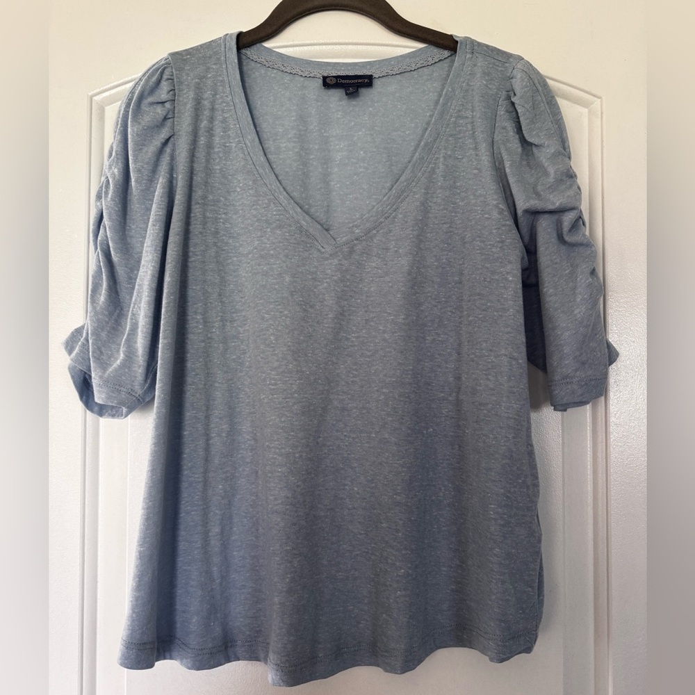 Democracy Cinched Sleeve V-neck Top